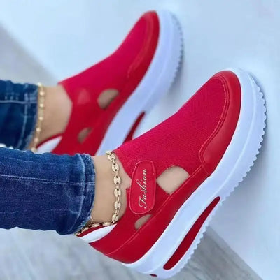 Women's red sports shoes, canvas tennis shoes, women's casual sports shoes, platform shoes, empty shoes